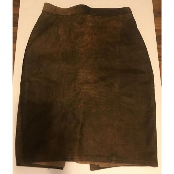 Vtg 80s Winlit 9/10 Brown Leather Pencil Skirt Punk Biker Q - Picture 1 of 8
